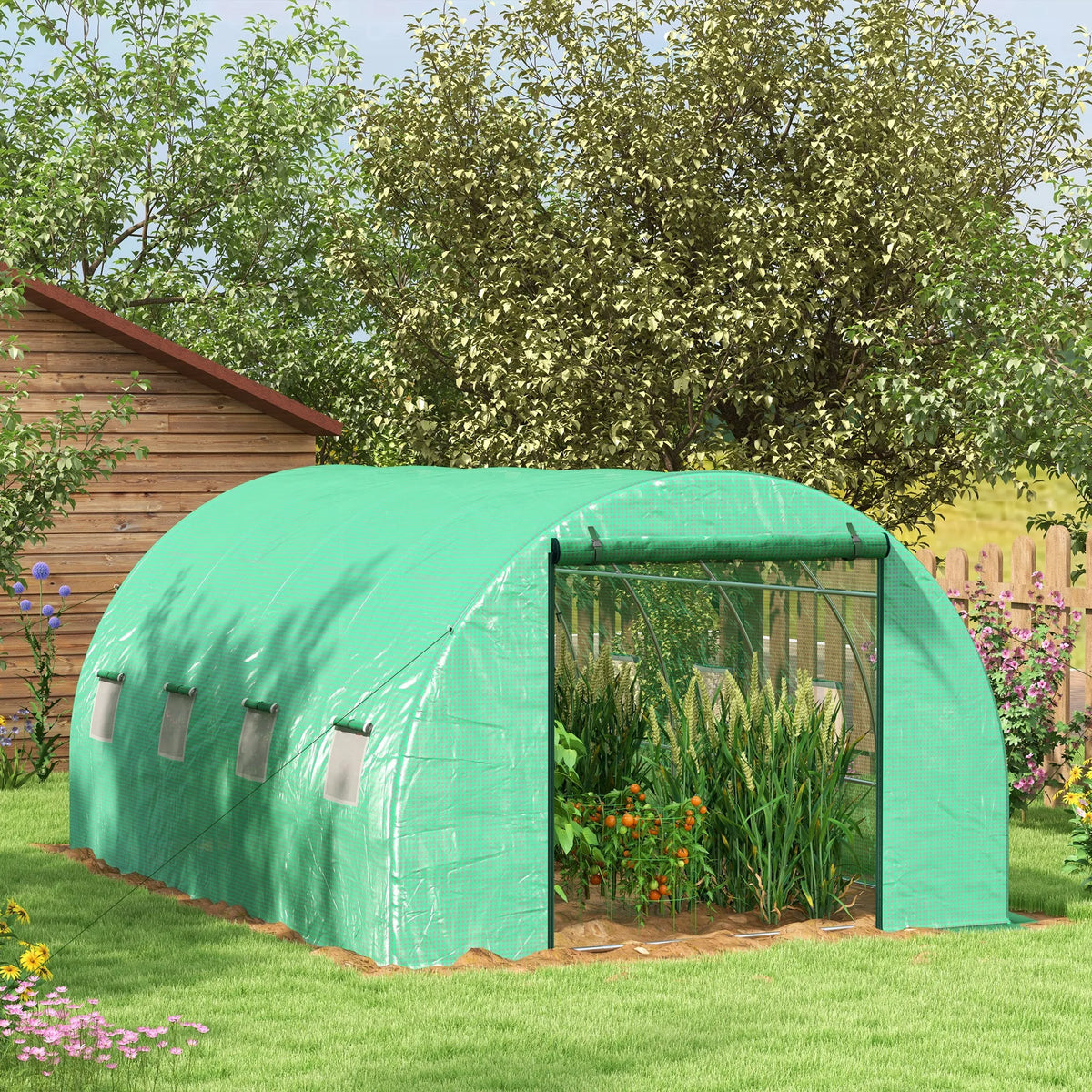 Walk In Polytunnel Greenhouse 4x3m with Sprinkler Irrigation System Roll Up Door Galvanised Steel Frame