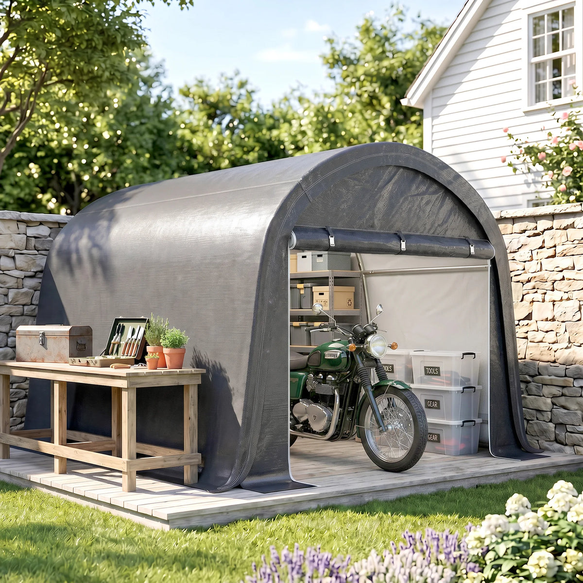 Garden Storage Tent with 2 Zipped Doors, 3 x 3m, Grey