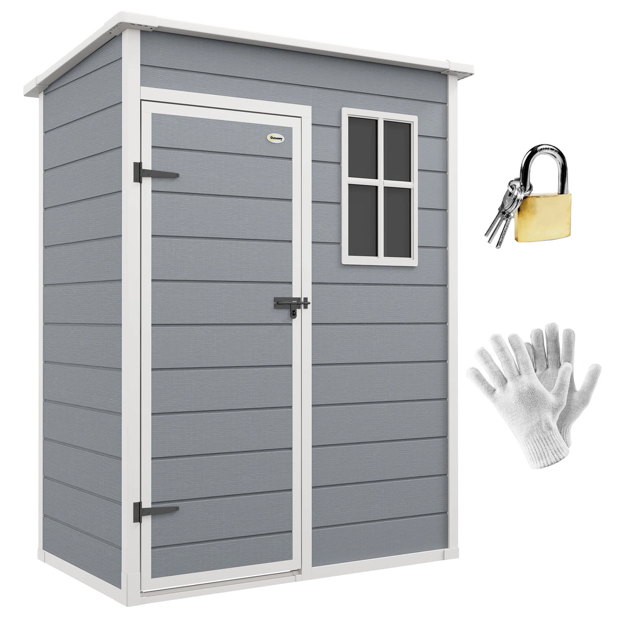 Garden Storage Shed 5x3ft Polypropylene Steel Reinforced with Floor Lockable Door Window and Vents Grey