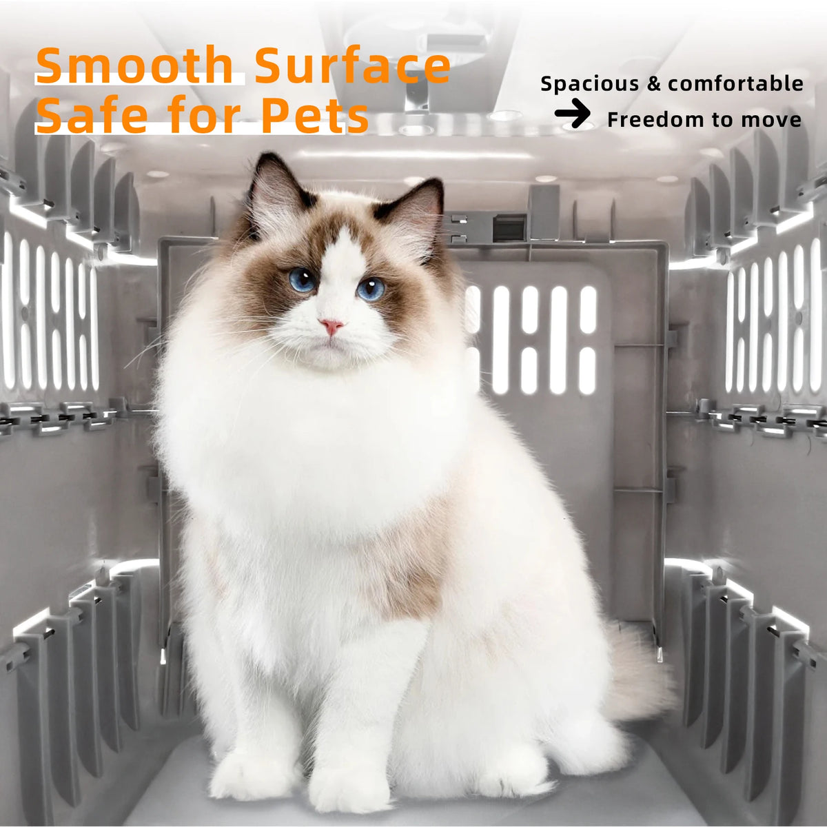 Foldable Hard Pet Carrier Box Lockable Travel Crate for Cats and Small Dogs 48x32x31.5cm Grey