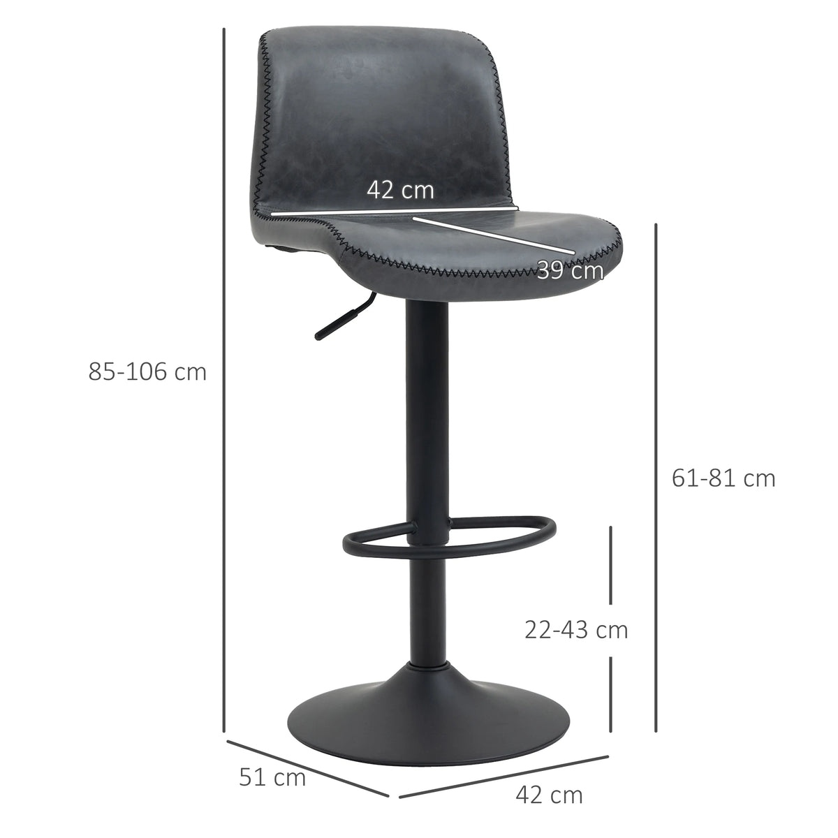 Retro Barstools Set of 2, PU Leather Adjustable Height Swivel Bar Chairs