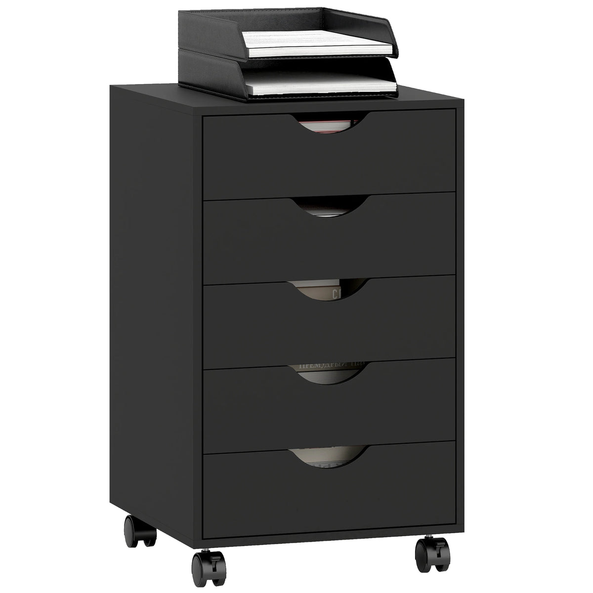 5-Drawer Mobile Filing Cabinet on Wheels with Brakes, Black