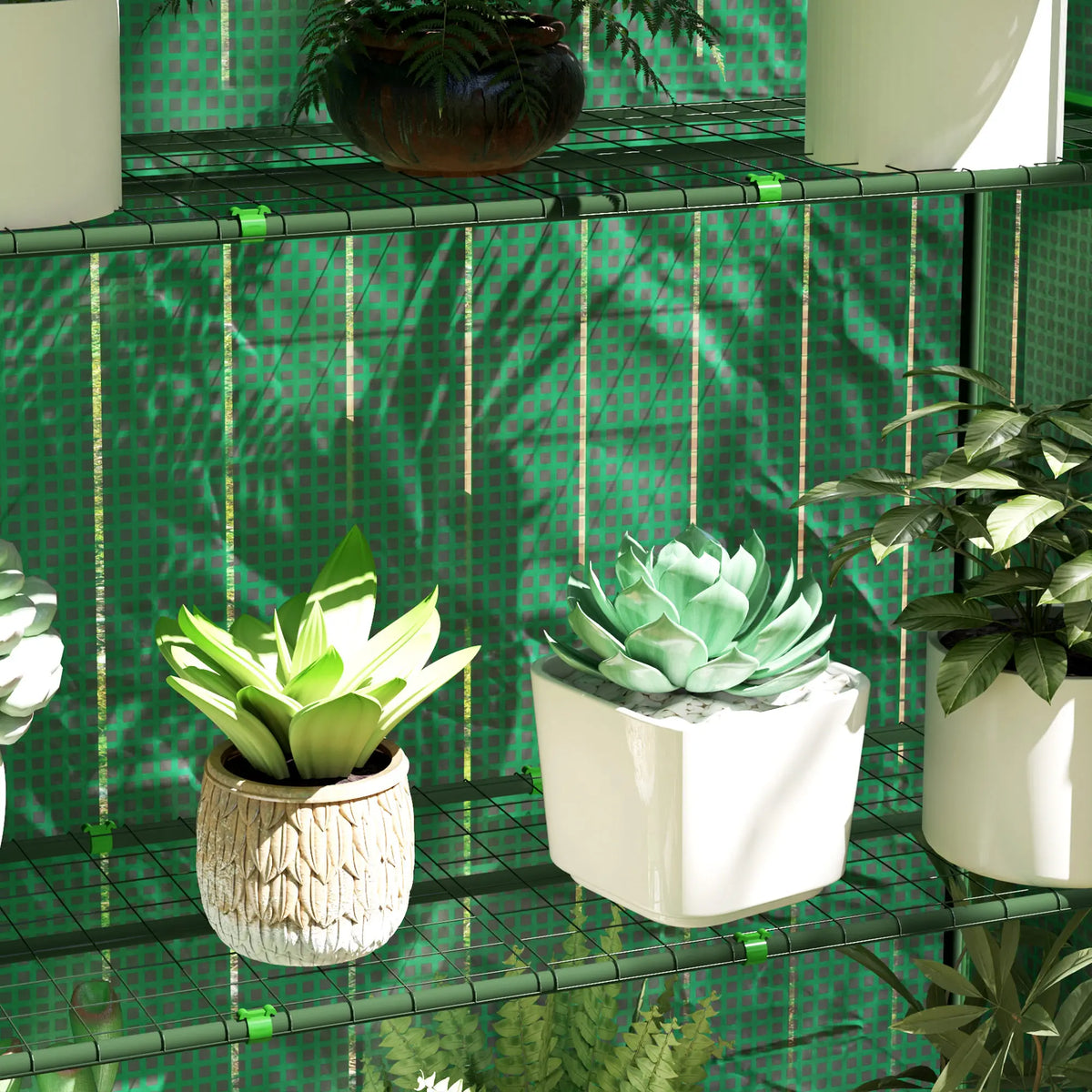 4 Tier Mini Greenhouse with Reinforced PE Cover, Roll-Up Door, Green