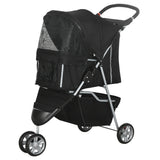 Pet Stroller Pushchair Carrier for Small Dogs & Cats, 3-Wheel Foldable Pet Buggy with Storage and Drink Holder