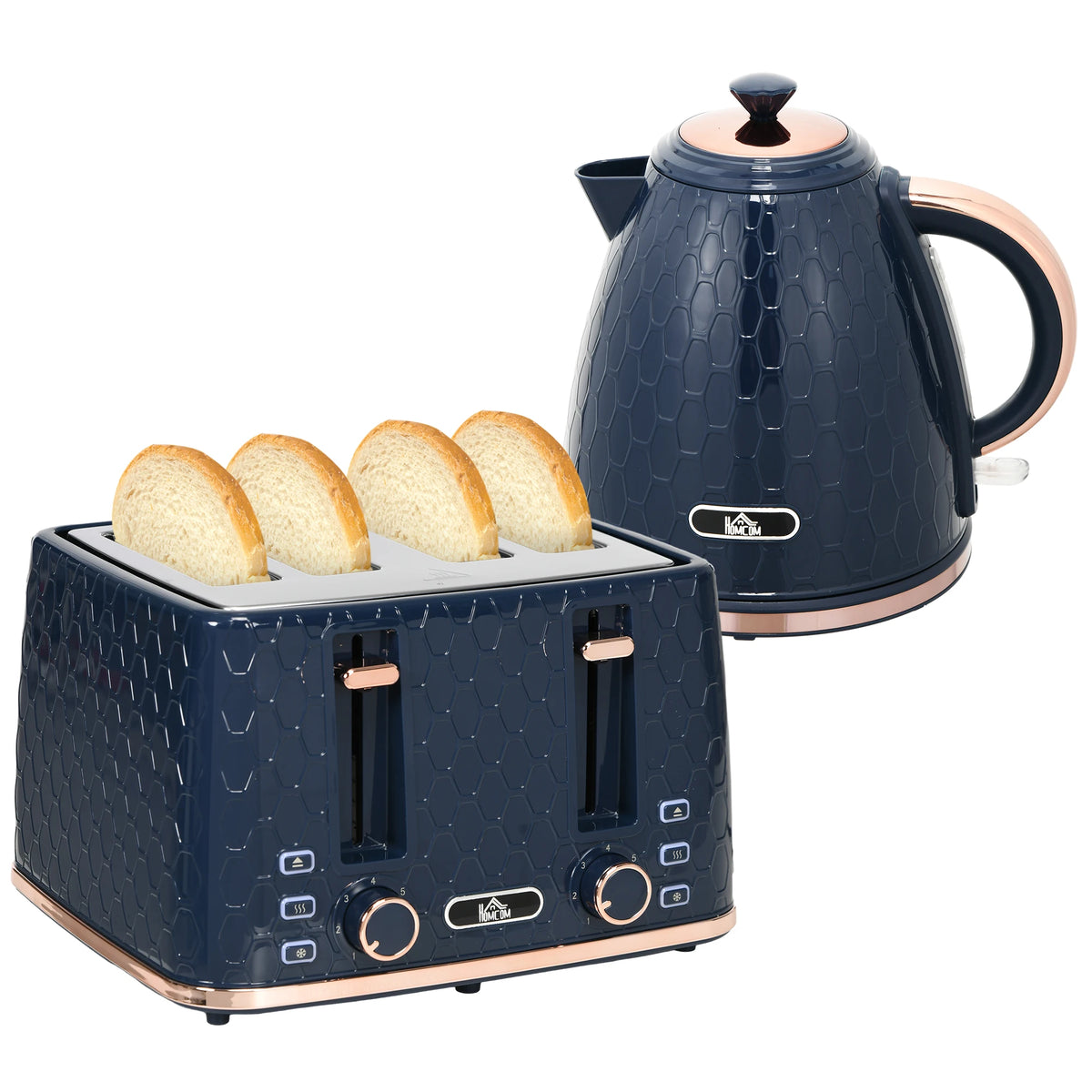 1.7L 3000W Fast Boil Kettle & 4 Slice Toaster Set w/ 7 Browning Controls Blue
