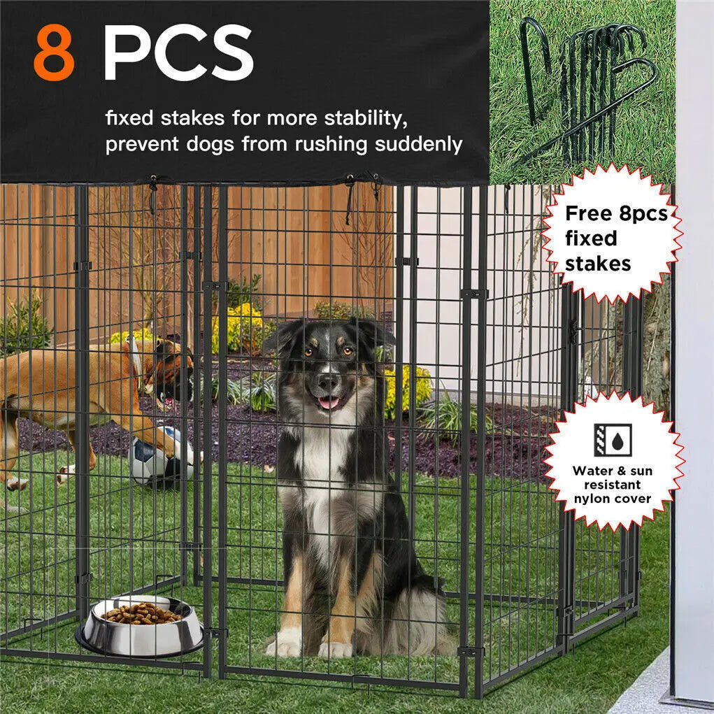 Oversize Dog Cage Pet Run Enclosure with Roof 127x120x134cm High Fence Kennel Outdoor Indoor