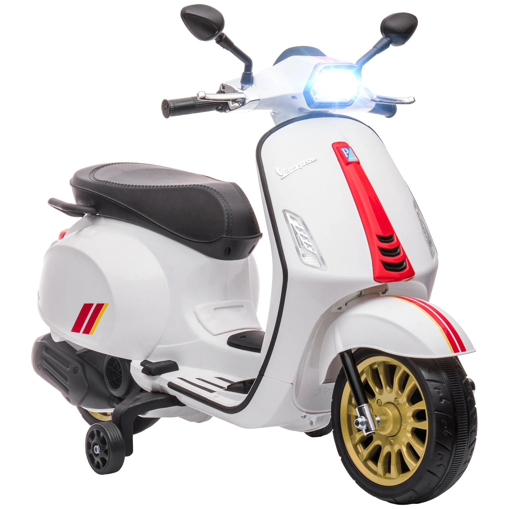 12V Kids Electric Scooter Ride On with Training Wheels Lights Music and FM Radio Ages 3-6