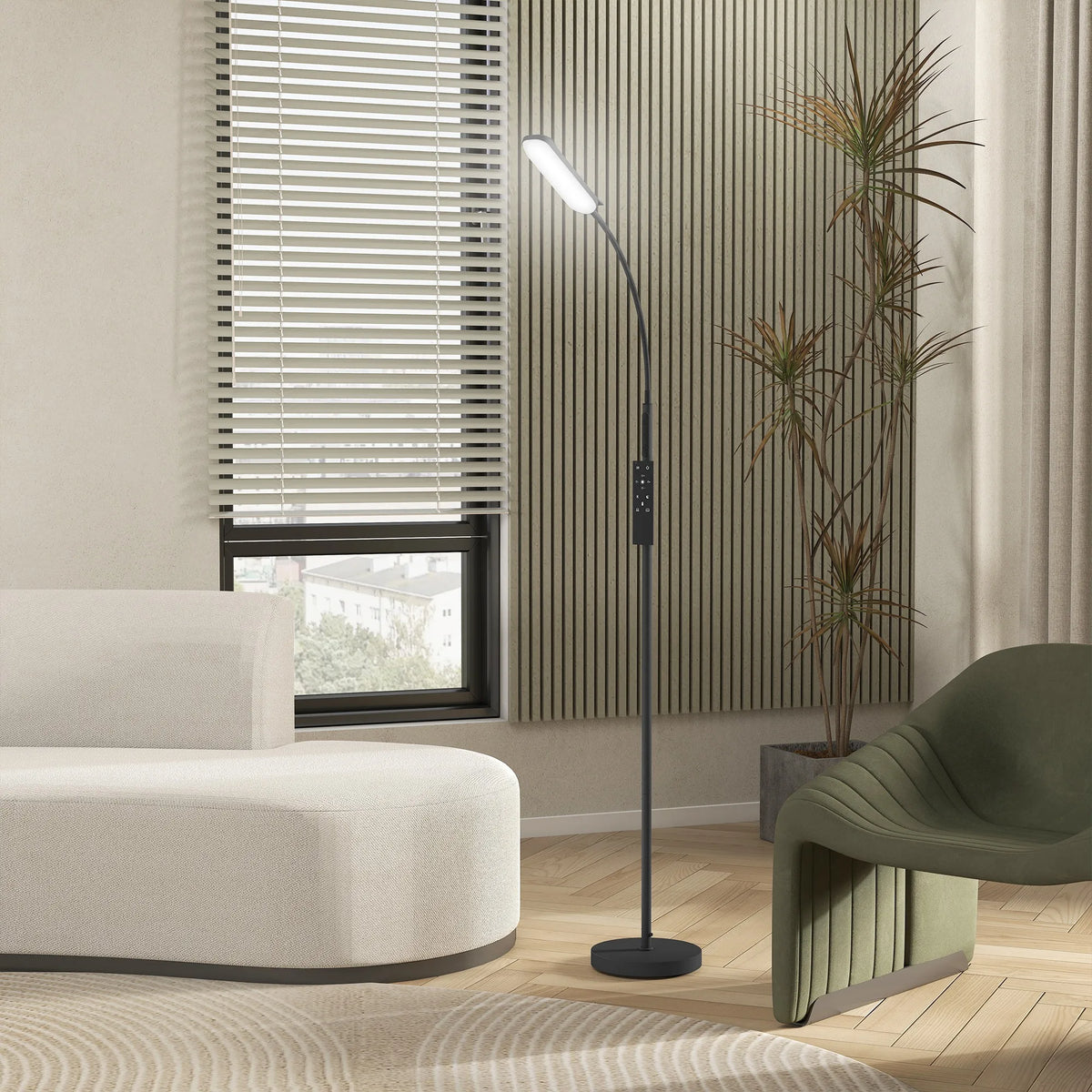 Dimmable LED Reading Floor Lamp with Remote and Gooseneck, Black