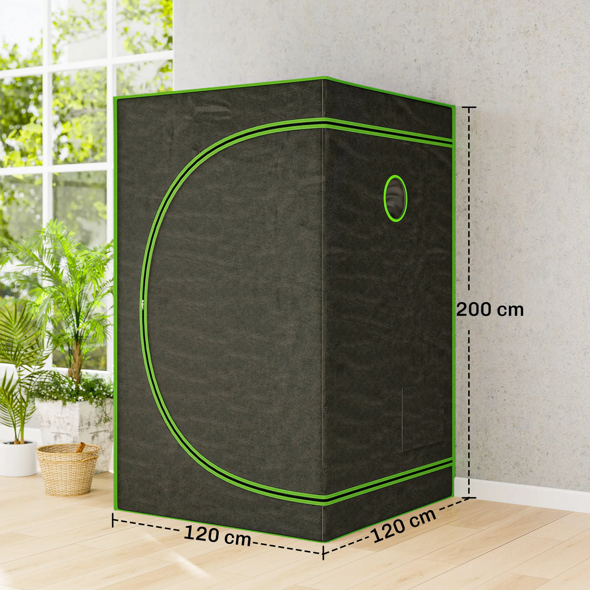 Indoor Grow Tent with Reflective Mylar Lining, 120 x 120 x 200cm, Black