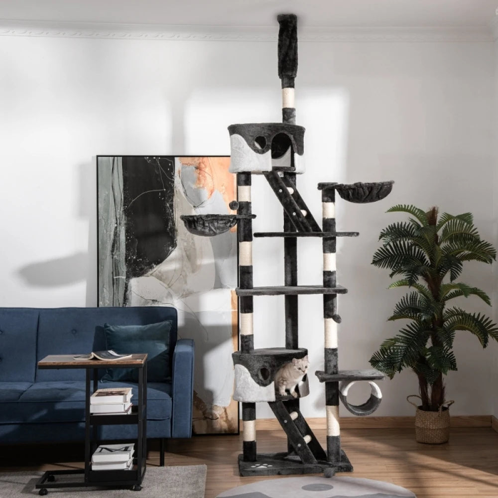 Floor to Ceiling Cat Tree 240-260cm Adjustable Sisal Wrapped Multi-Level White for Indoor Cats