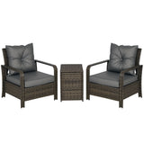 3 Piece PE Rattan Garden Sofa Set with 2 Armchairs Storage Coffee Table and Cushions for Outdoor Patio and Garden