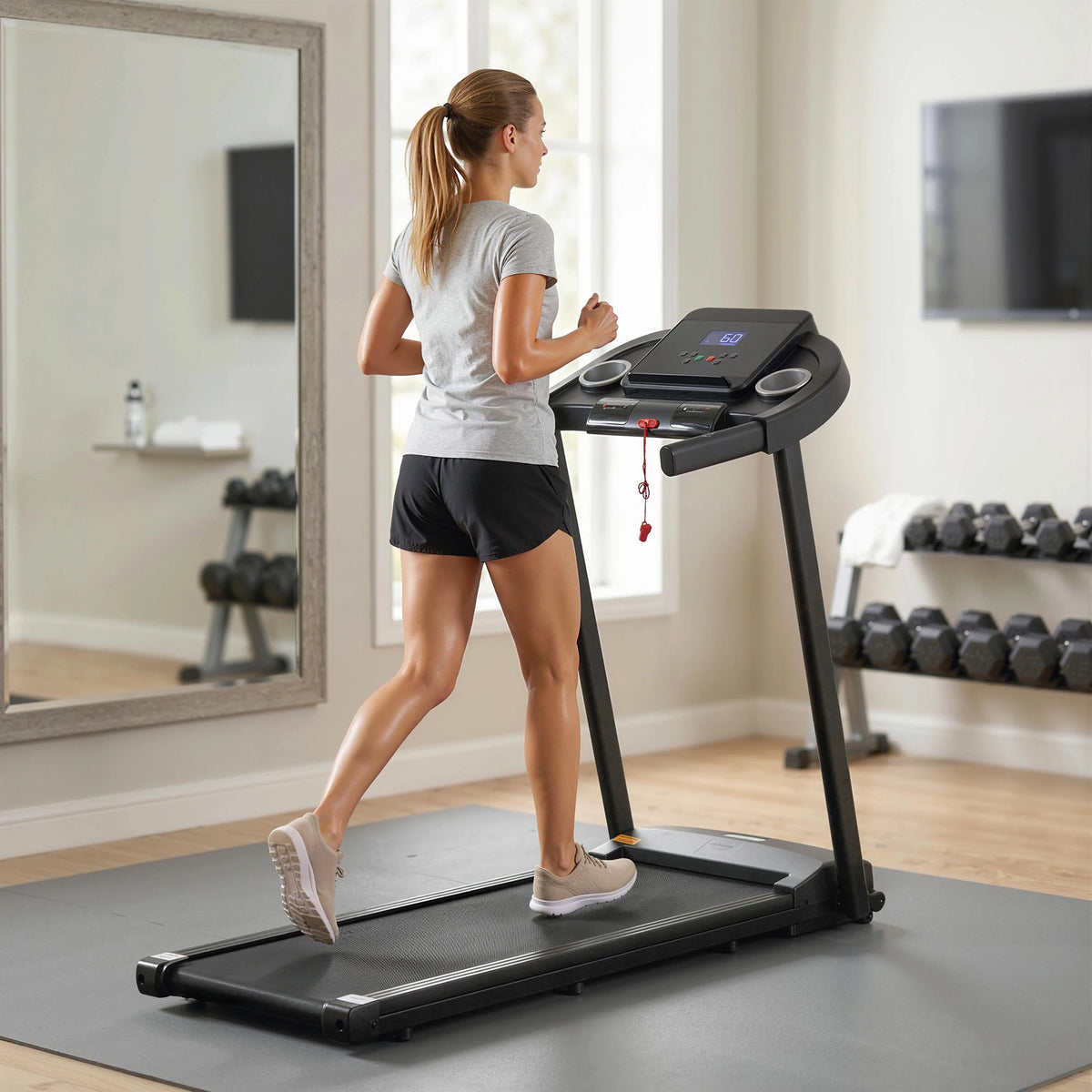 1.5HP Treadmill, 12km/h Electric Motorised Running Machine, LED Display, for Home Gym Indoor Fitness
