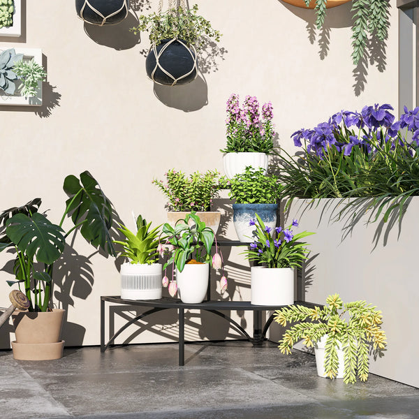 3-Tier Metal Corner Plant Stand for Garden, Balcony and Patio, Black
