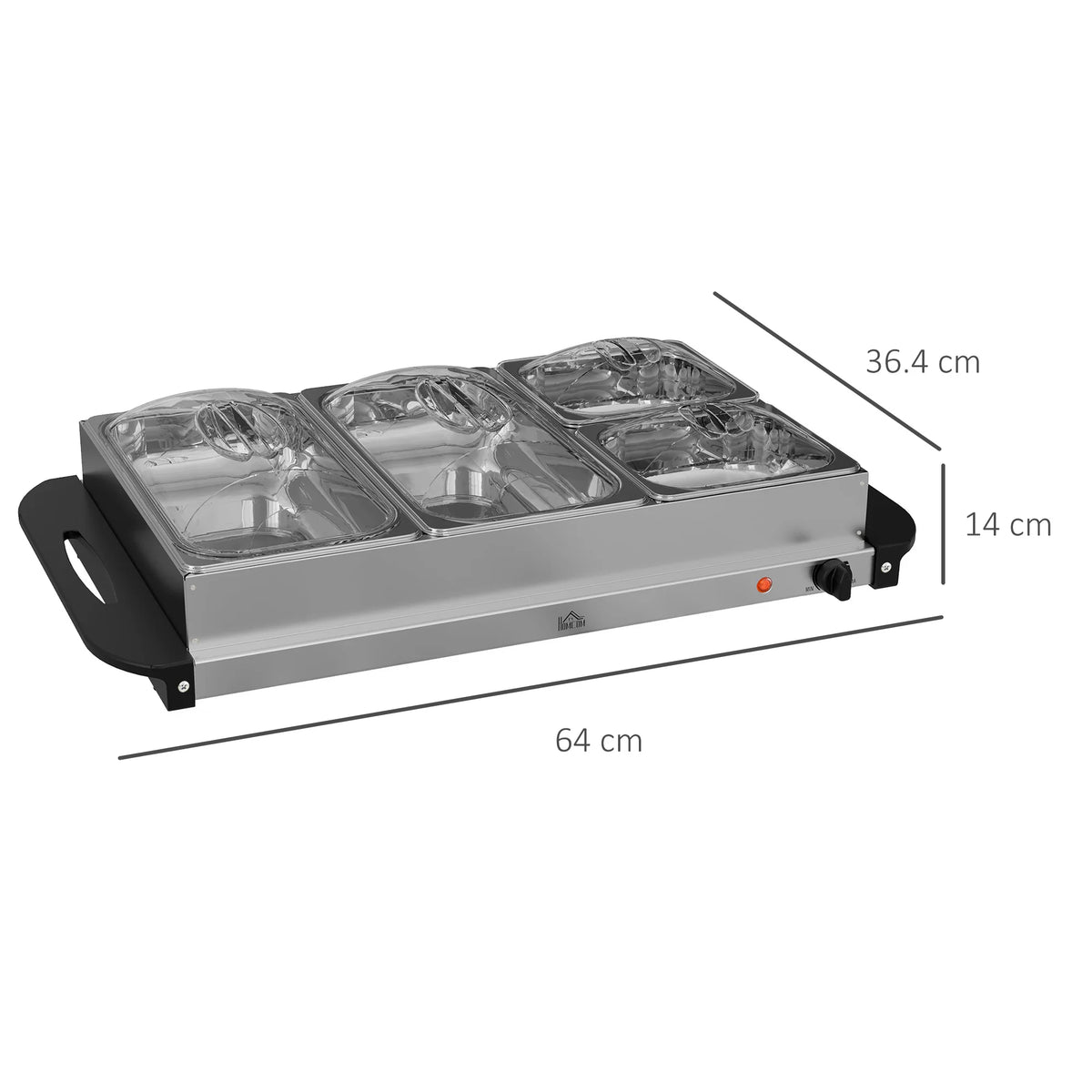 4-Tray Electric Buffet Food Warmer with Adjustable Temperature, 300W, Stainless Steel