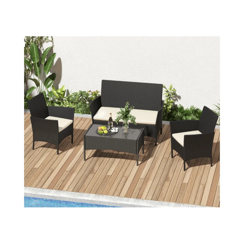 Set of 4 Rattan Chairs Foldable with Cushions Indoor Outdoor Garden Patio Aluminium Frame