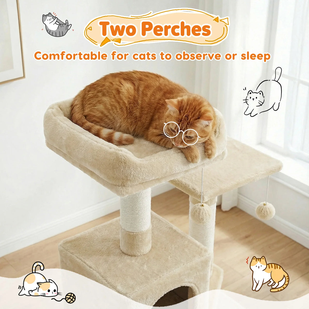 165cm Large Cat Tree Tower 7 Level Sisal Scratching Posts Hammock Padded Perches Condos for Cats