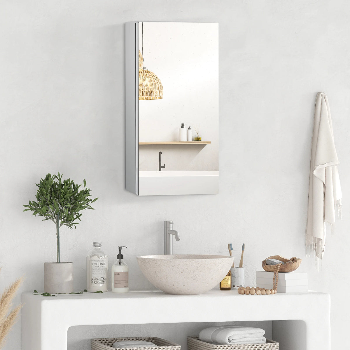 Wall Mounted Bathroom Mirror Glass Storage Cabinet Stainless Steel
