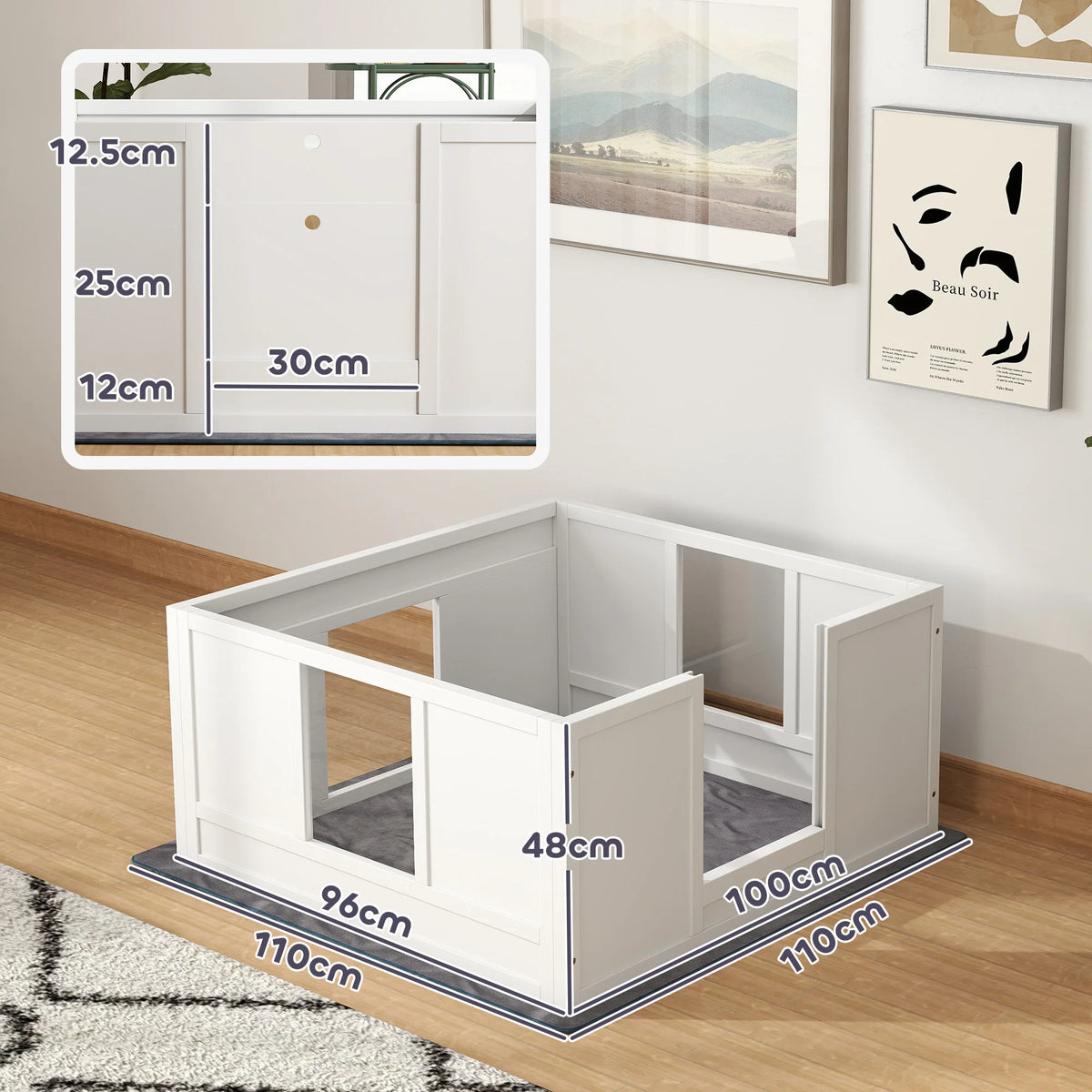 Dog Whelping Box with Washable Pad and Adjustable Entrance, 100 x 96cm
