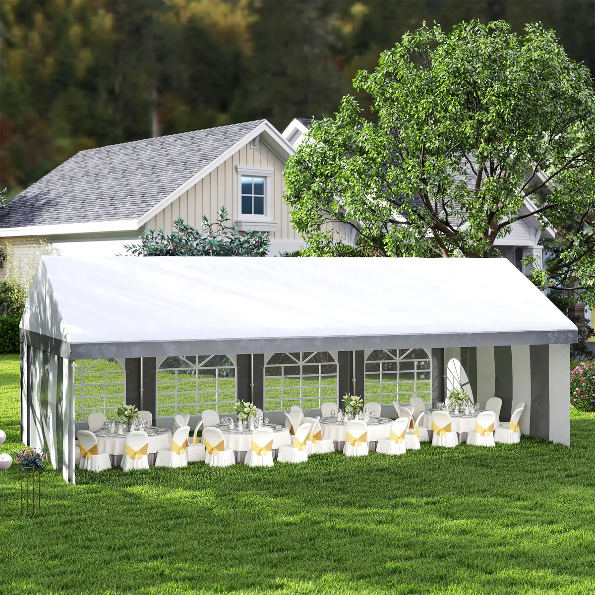 8 x 4m Party Tent Marquee with Removable Sides, Eight Windows and Double Doors