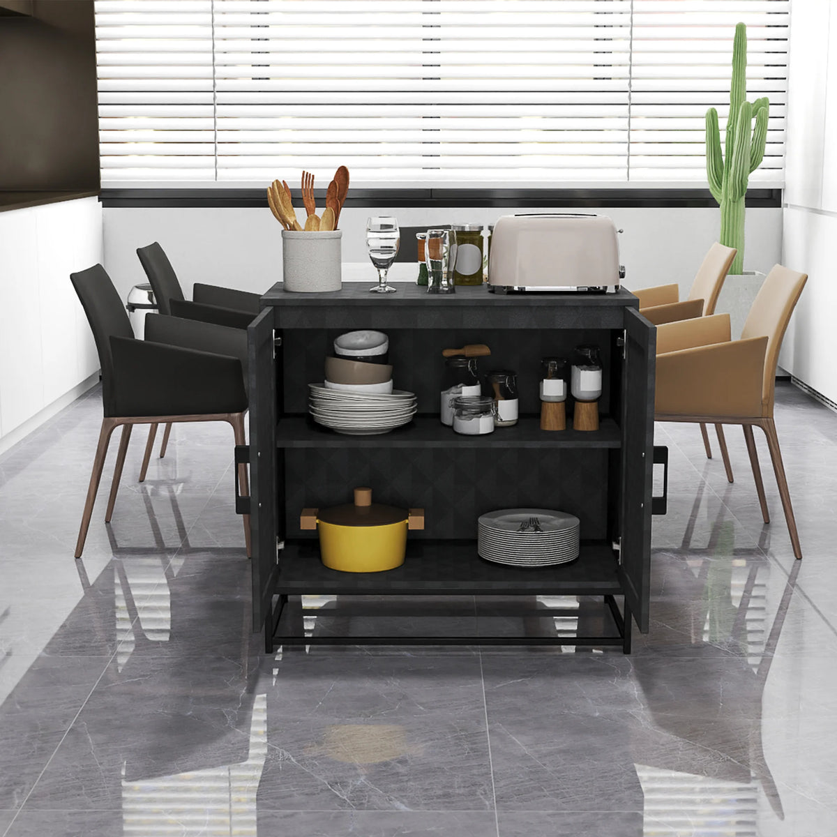 Modern Sideboard Storage Cabinet with 2 Doors and Adjustable Shelf, Black