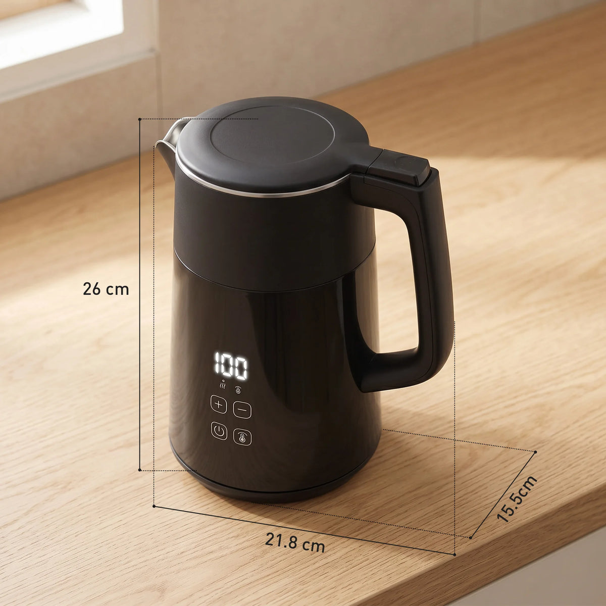 1.7L 3kW Electric Kettle with 7 Temperature Settings and Keep Warm, Black