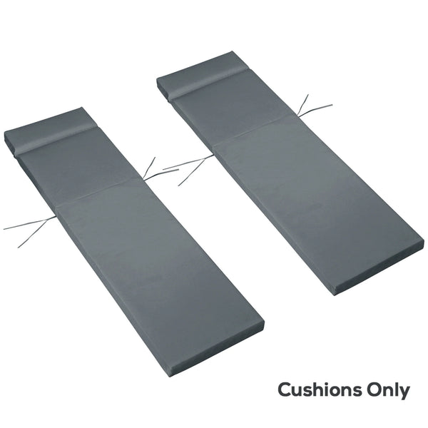 Set of 2 Deep Seat Patio Lounger Cushions with Ties, Dark Grey
