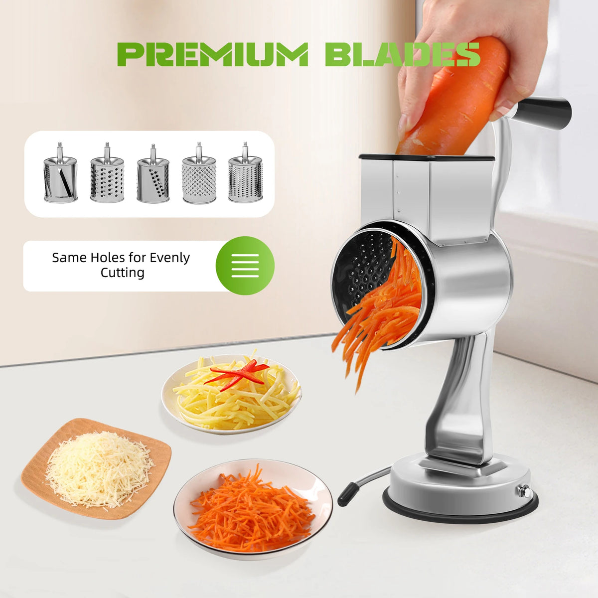 Rotary Cheese Grater with 5 Blades Manual Vegetable Slicer Nut Grinder Kitchen Tool