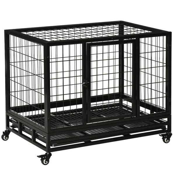 Metal Kennel Cage with Wheels and Crate Tray for Pet Dogs, Black