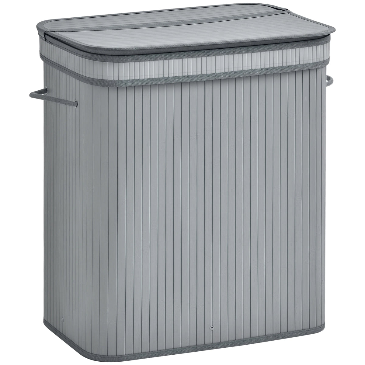 100L Wooden Laundry Basket with 2 Compartments, Lid and Removable Liner, Grey