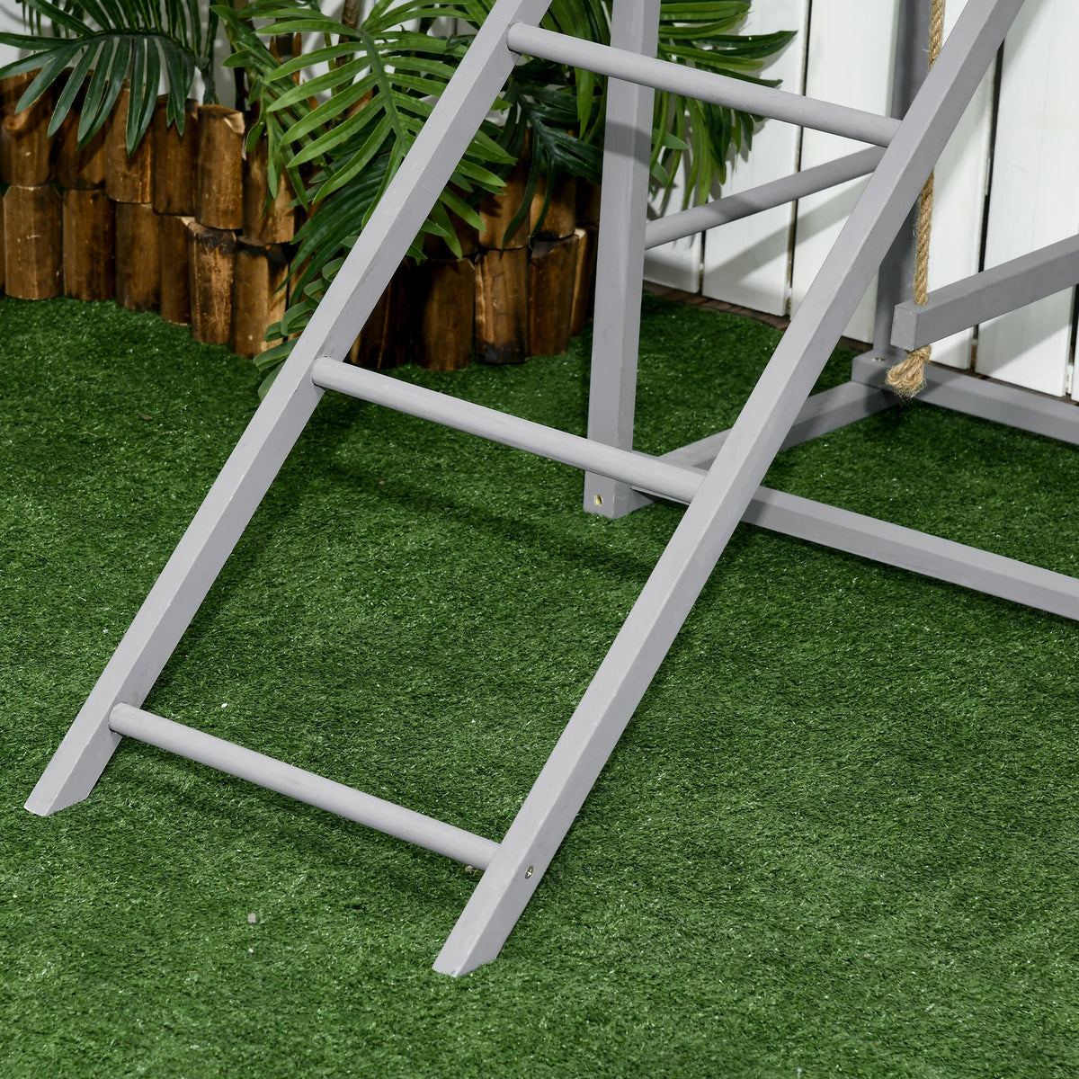 Chicken Activity Play Frame with 2 Swings Ladder and Perches Fir Wood Anti Tip for 3-4 Chickens Grey