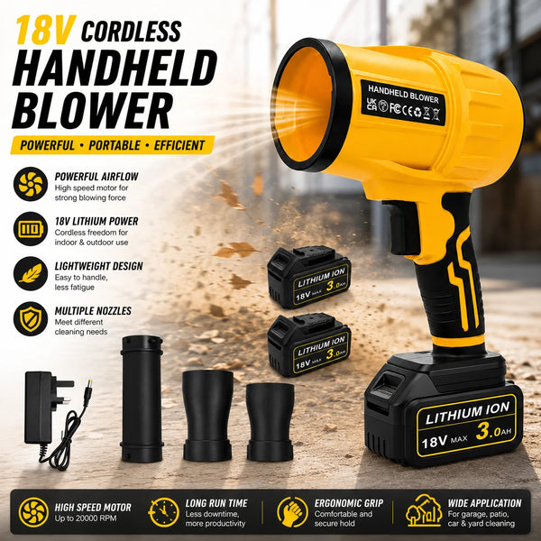 Cordless Handheld Leaf Blower for 18V Batteries with Nozzles, 2 x 5.0Ah Batteries and Charger