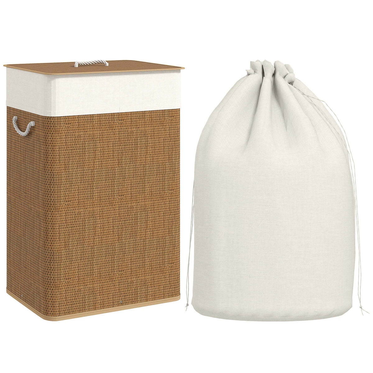 72L Bamboo Laundry Hamper with Lid and Rope Handles