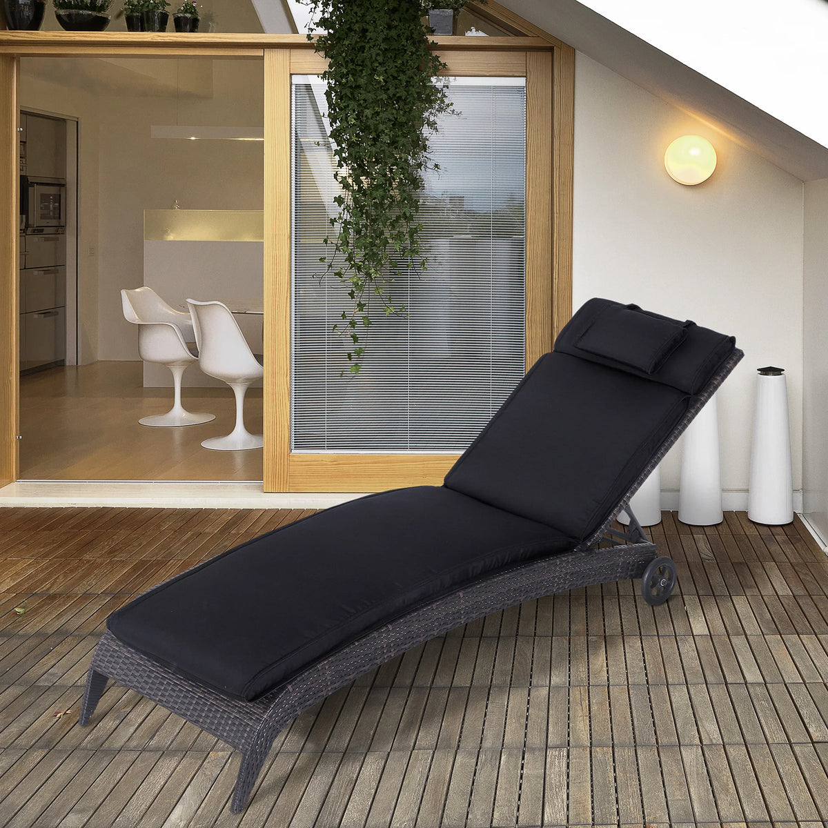 Garden Sun Lounger Chair Cushion, Reclining Relaxer Cushion, Indoor/Outdoor, Black