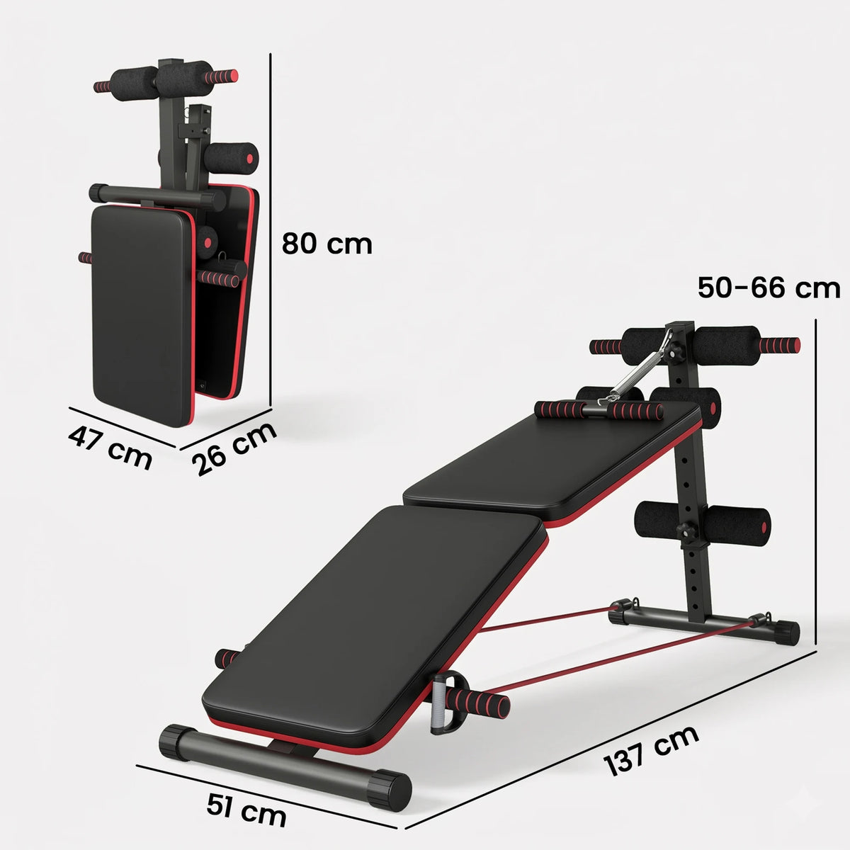 Foldable Sit-Up Bench with Adjustable Leg Support and Resistance Ropes