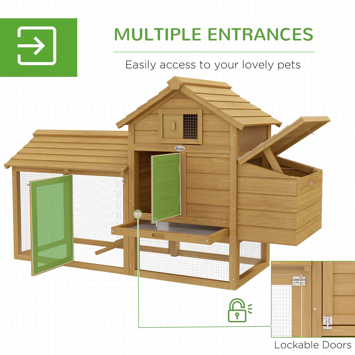 Chicken Coop with Run 150.5x54x87cm Fir Wood Hen House with Nesting Box Ramp and Slide Out Dropping Tray
