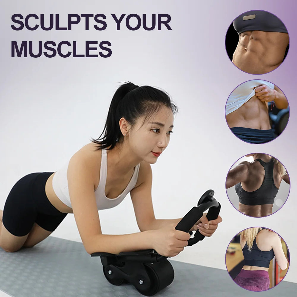 Ab Roller Wheel with Timer Automatic Rebound Four Point Elbow Support 4 Kneeling Pads Quiet Core Trainer