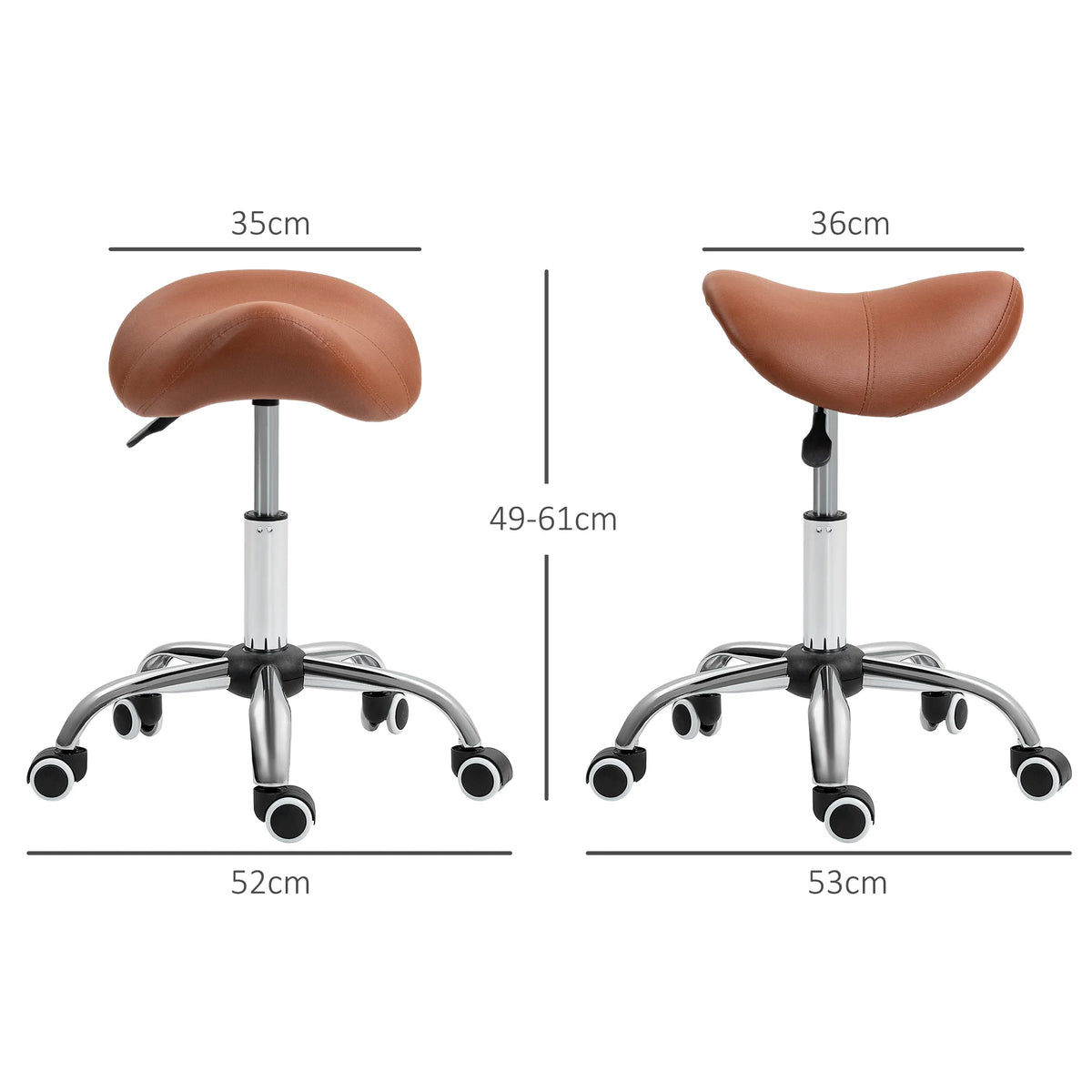 PU Leather Saddle Stool with Moulded, Padded Seat and Adjustable Height