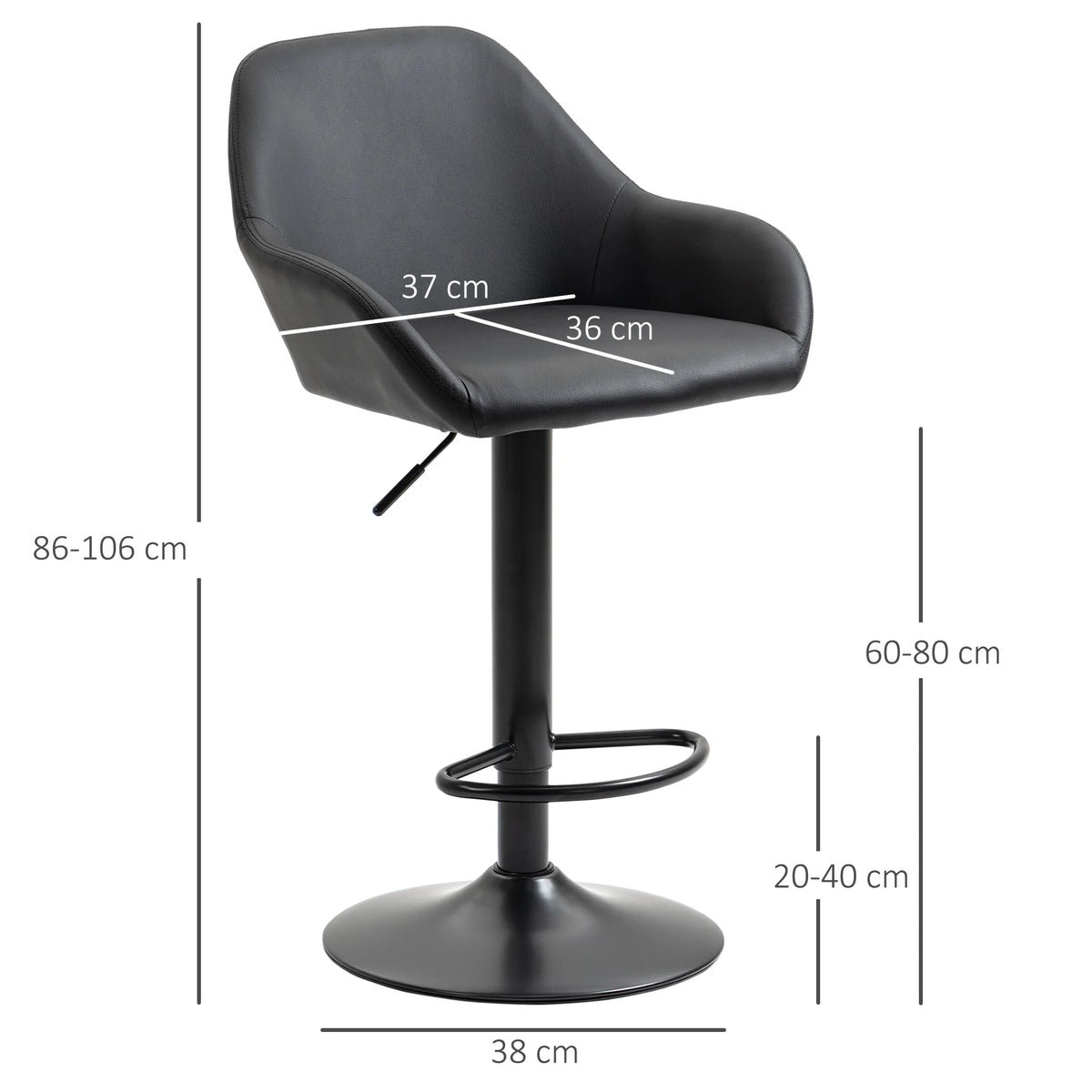 Adjustable Bar Stools Set of 2, Swivel Barstool with Footrest, Black