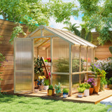 6.6 x 6ft Polycarbonate Walk-In Wooden Greenhouse with Lockable Door and Adjustable Window for Year Round Growing