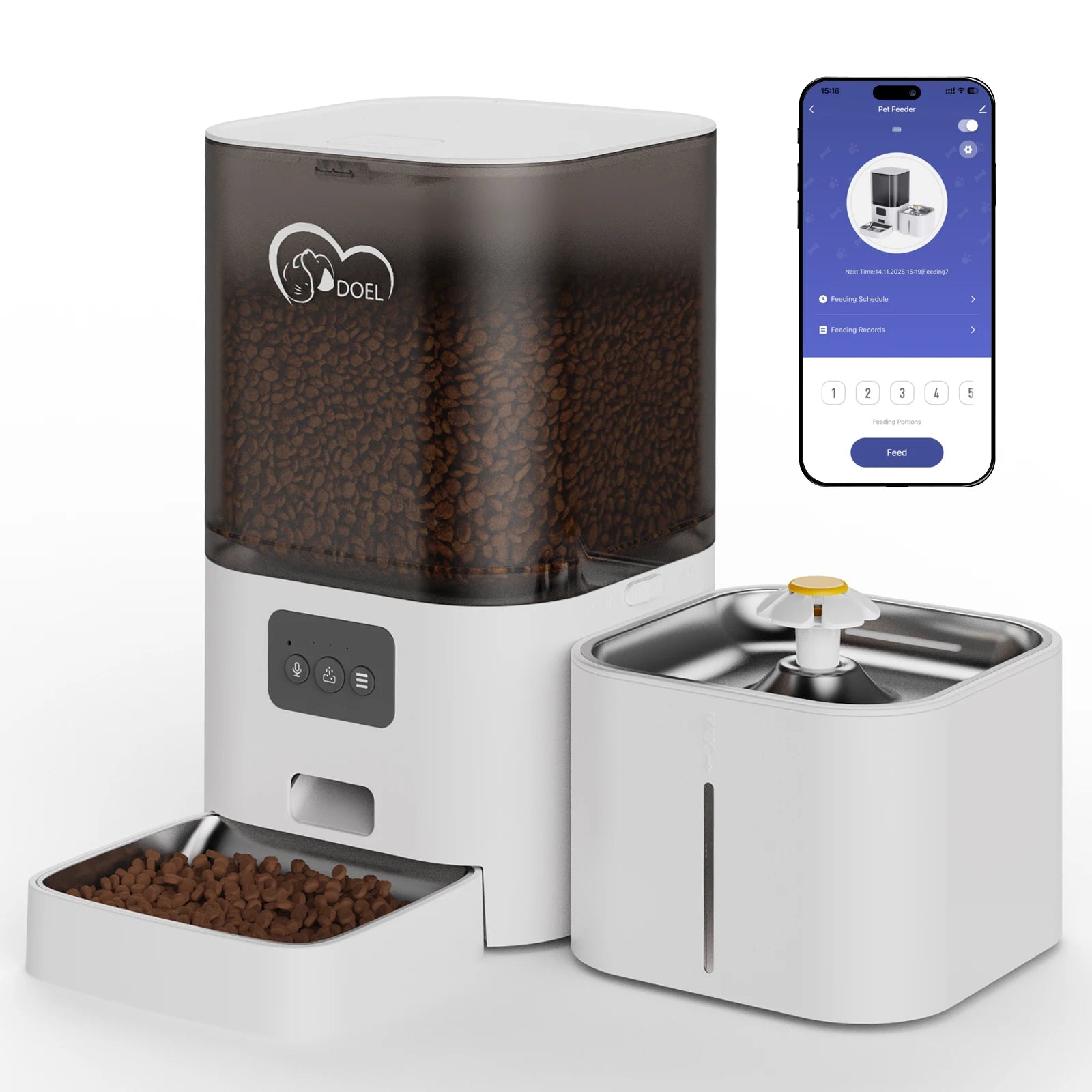 2 in 1 Smart Cat Feeder 6L Automatic Food Dispenser with 2.5L Water Fountain App Control Timed Feeding