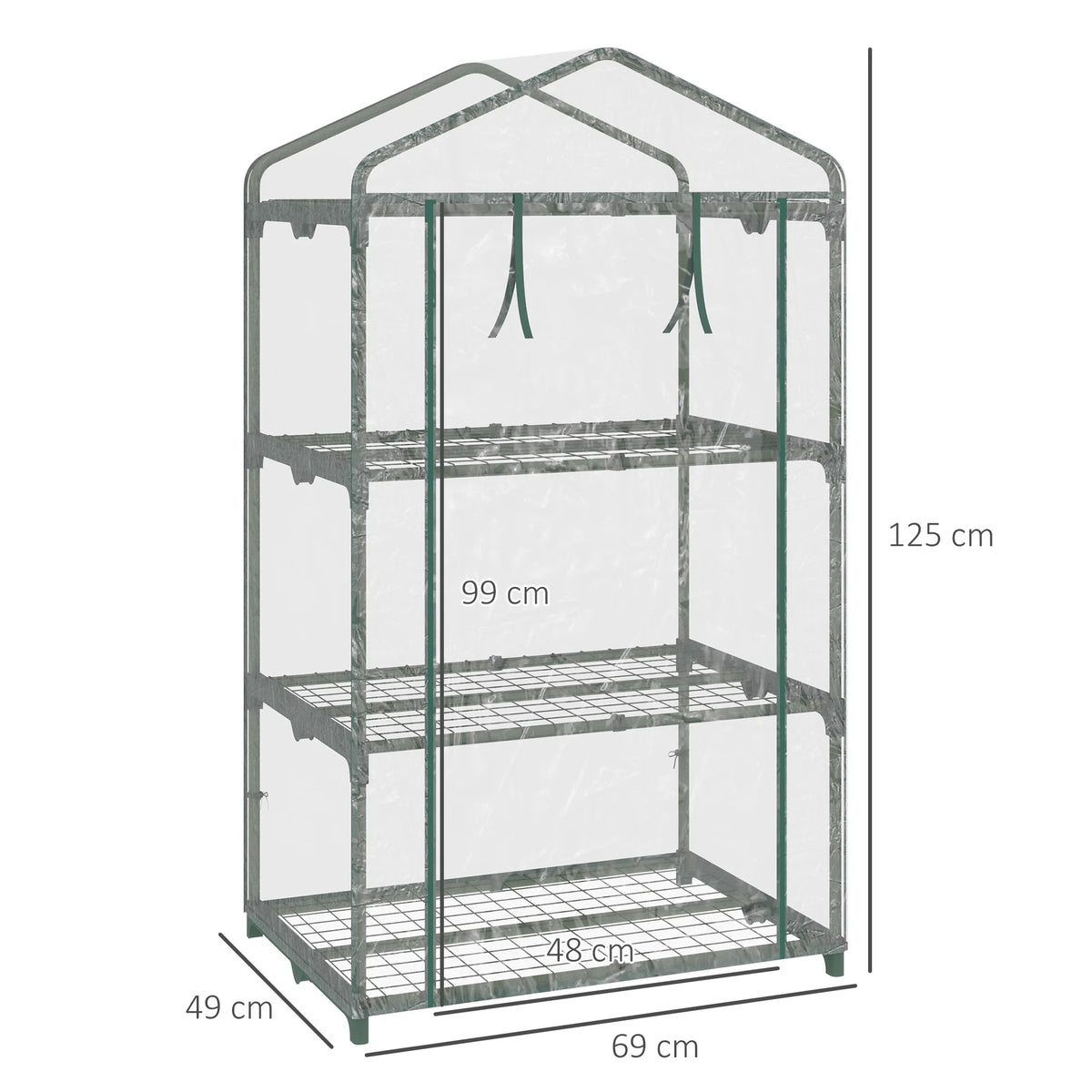 Portable Mini Greenhouse with 3 Wire Shelves, 69 x 49 x 125cm