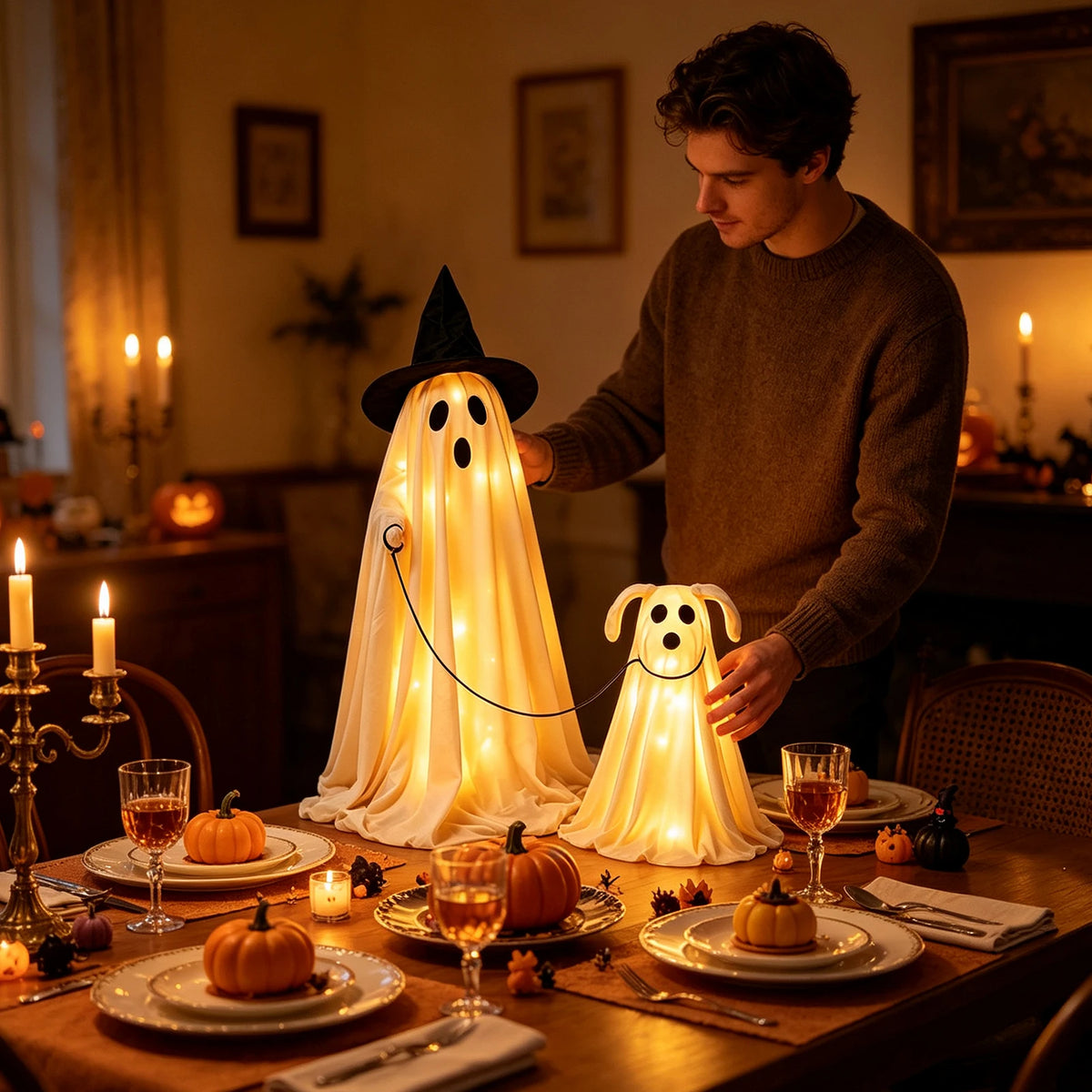 LED Light-Up Ghost & Dog Halloween Decoration Set