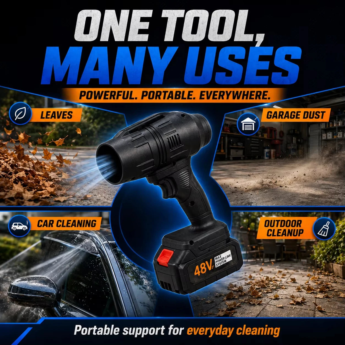 Cordless Jet Blower with 2 Batteries and Charger, Handheld Turbo Air Duster for Car Cleaning