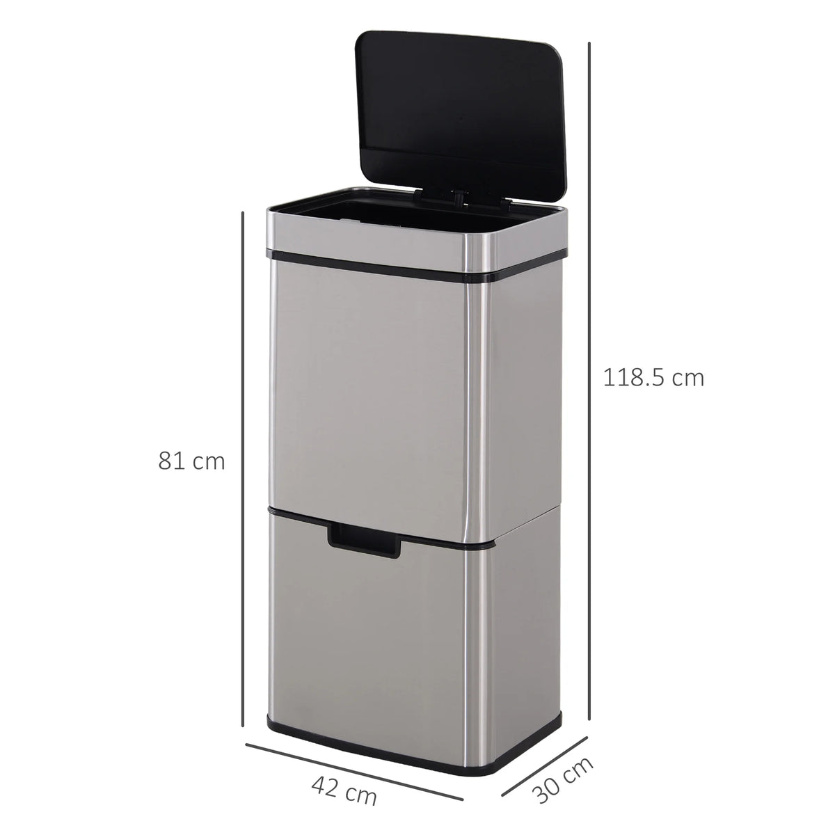 72L Motion Sensor Recycling Bin with 3 Compartments and Removable Lid, Silver