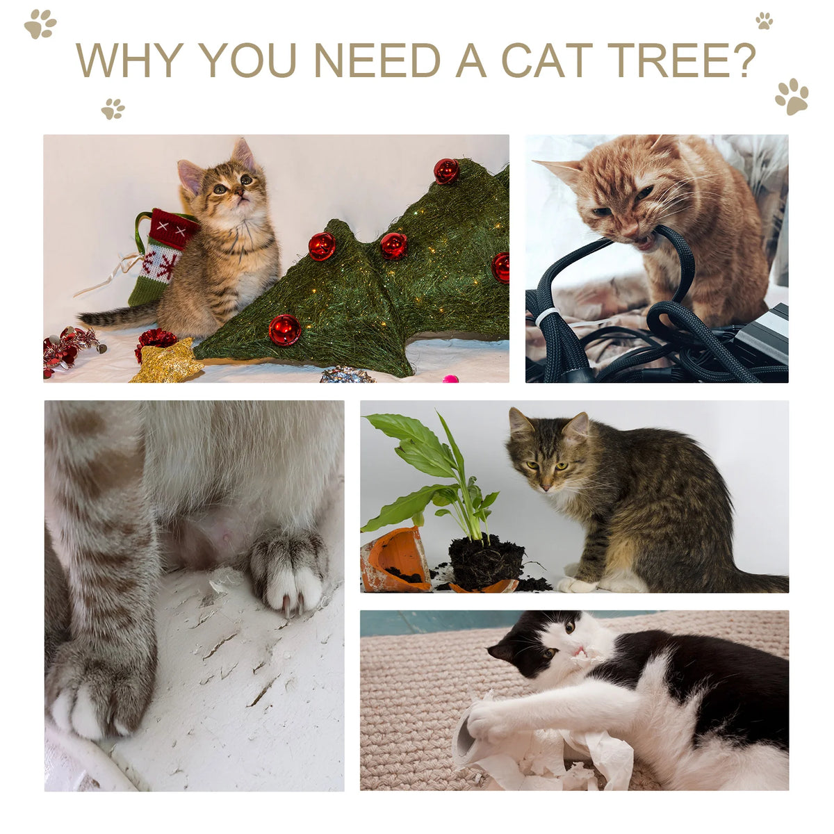 Cat Tree Kitten Tower with Scratching Post, Condo and Plush Perches, Grey