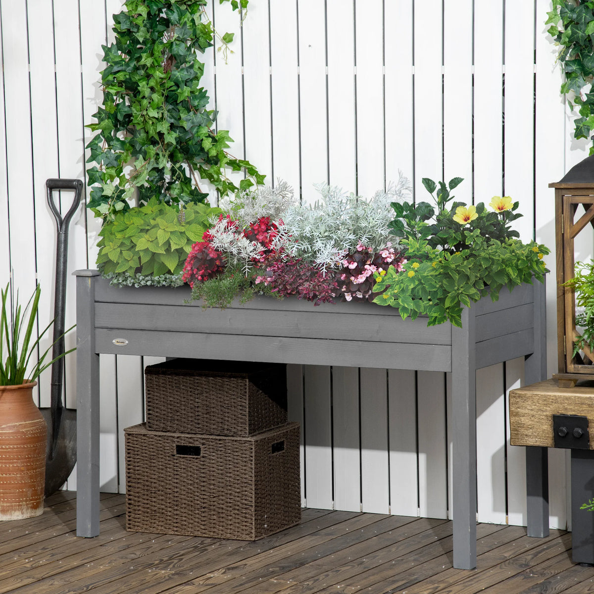 Raised Wooden Garden Planter with Legs and Fabric Liner, 122cm, Dark Grey