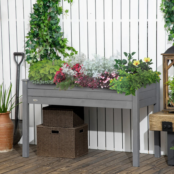 Raised Wooden Garden Planter with Legs and Fabric Liner, 122cm, Dark Grey