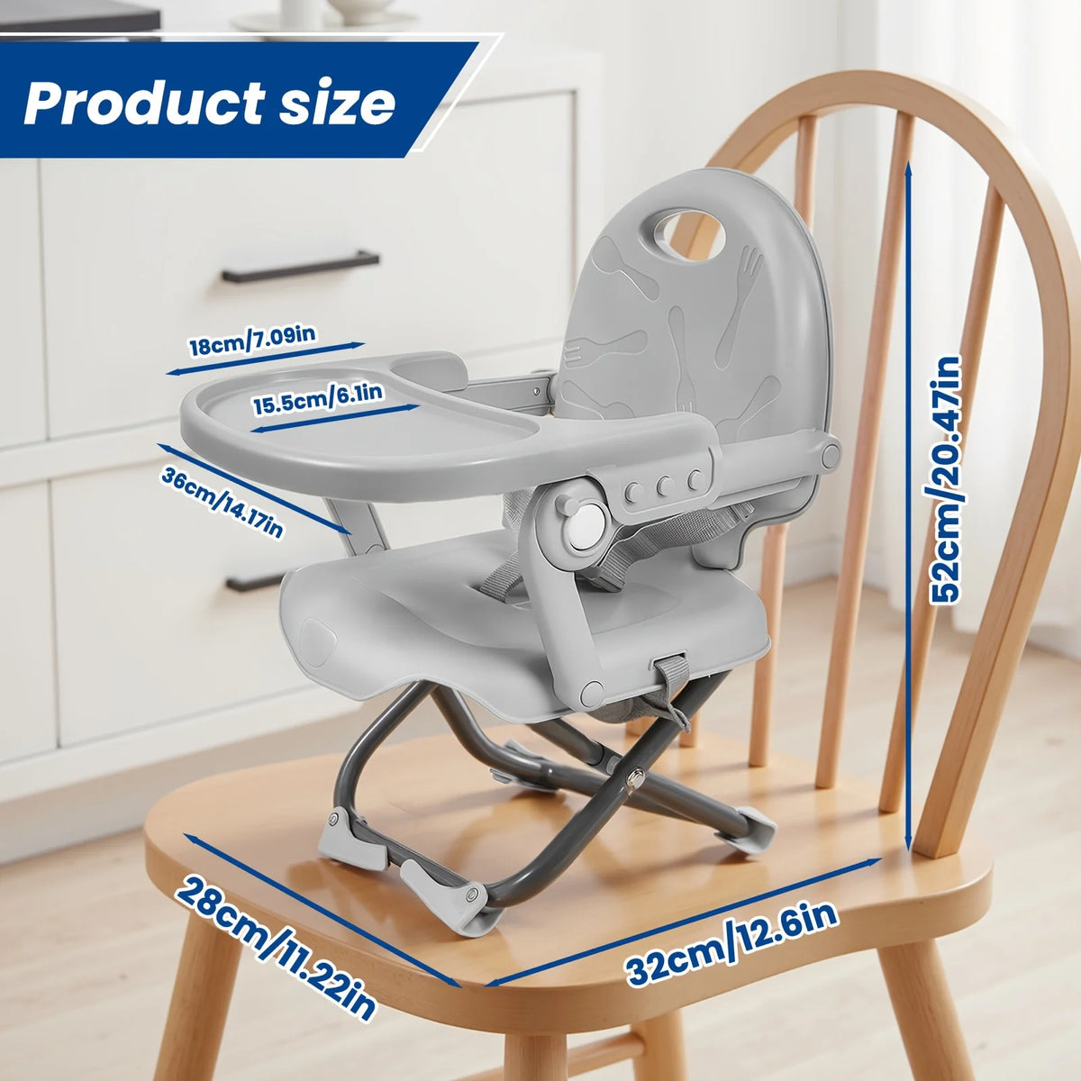 Adjustable Baby Booster Dining Chair with Tray – Portable Foldable Toddler Feeding Seat