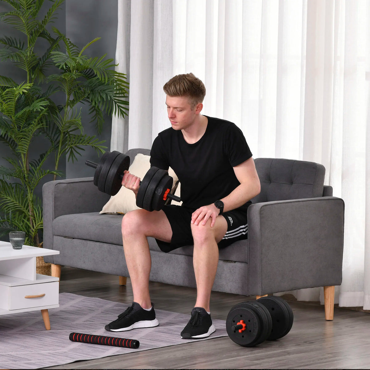 25kg 2-in-1 Adjustable Dumbbell & Barbell Weight Set