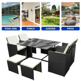 8 Seater Cube Rattan Garden Furniture Set 4 Sofas 4 Ottomans Table Tempered Glass Cushions Patio Outdoor